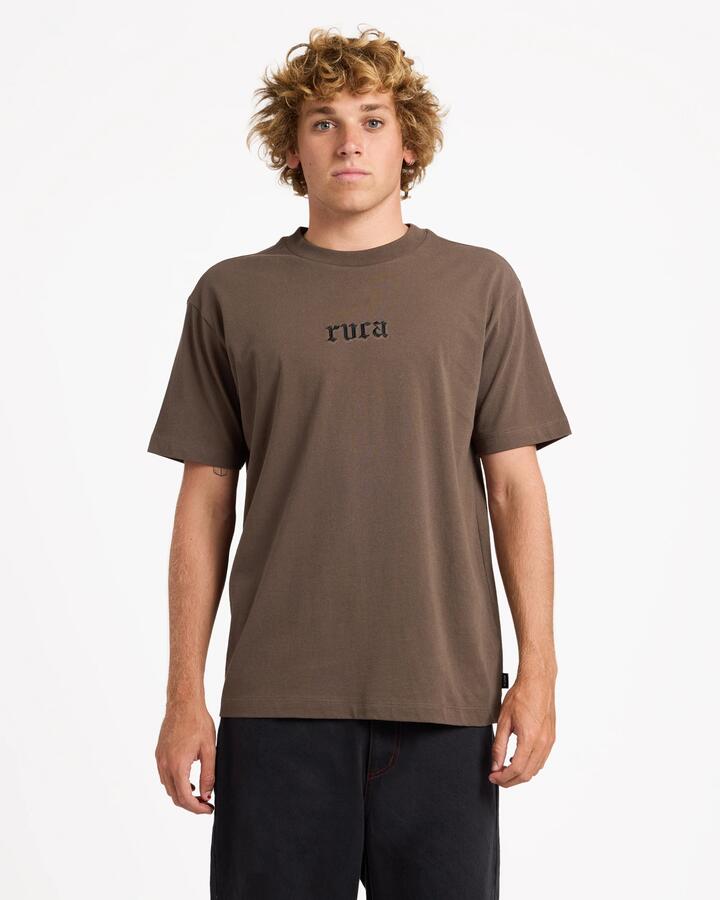 Image of T-Shirts. Product name - RVCA Mens Old Rvca T-Shirt Chocolate in Chocolate colour by brand - RVCA