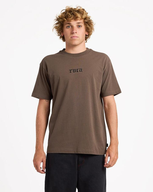 Image of T-Shirts. Product name - RVCA Mens Old Rvca T-Shirt Chocolate in Chocolate colour by brand - RVCA
