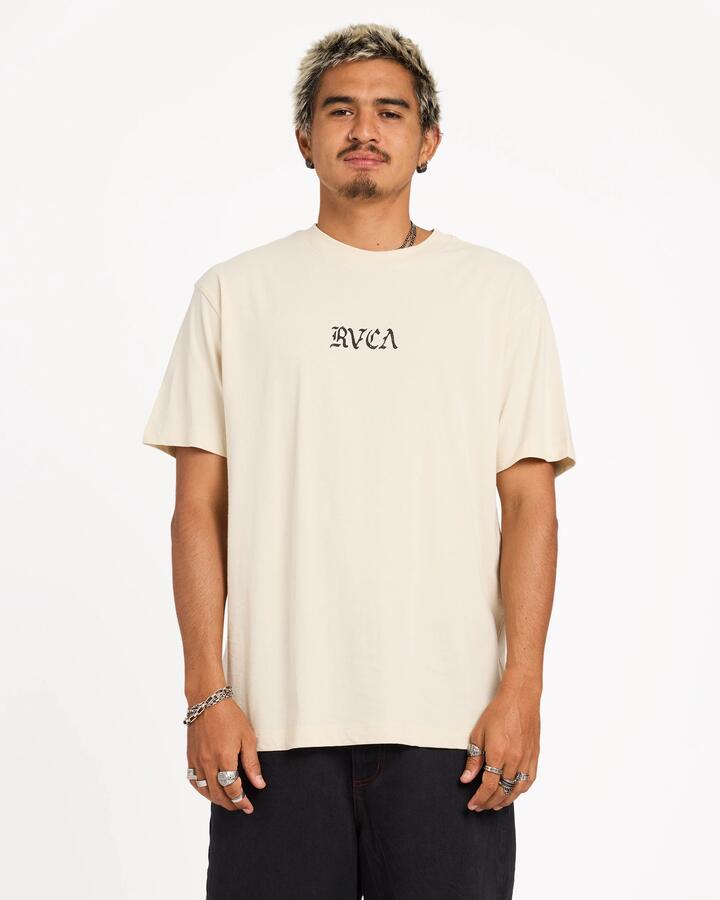 Image of T-Shirts. Product name - RVCA Mens Rvca Stacked T-Shirt Silver Bleach in Silver Bleach colour by brand - RVCA