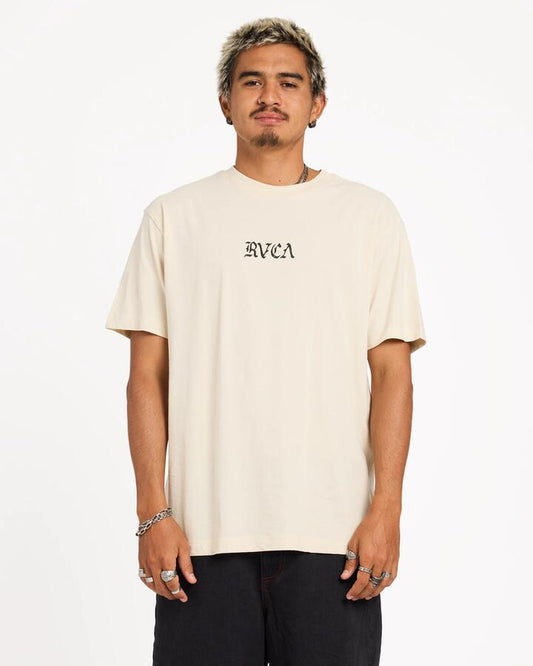 Image of T-Shirts. Product name - RVCA Mens Rvca Stacked T-Shirt Silver Bleach in Silver Bleach colour by brand - RVCA