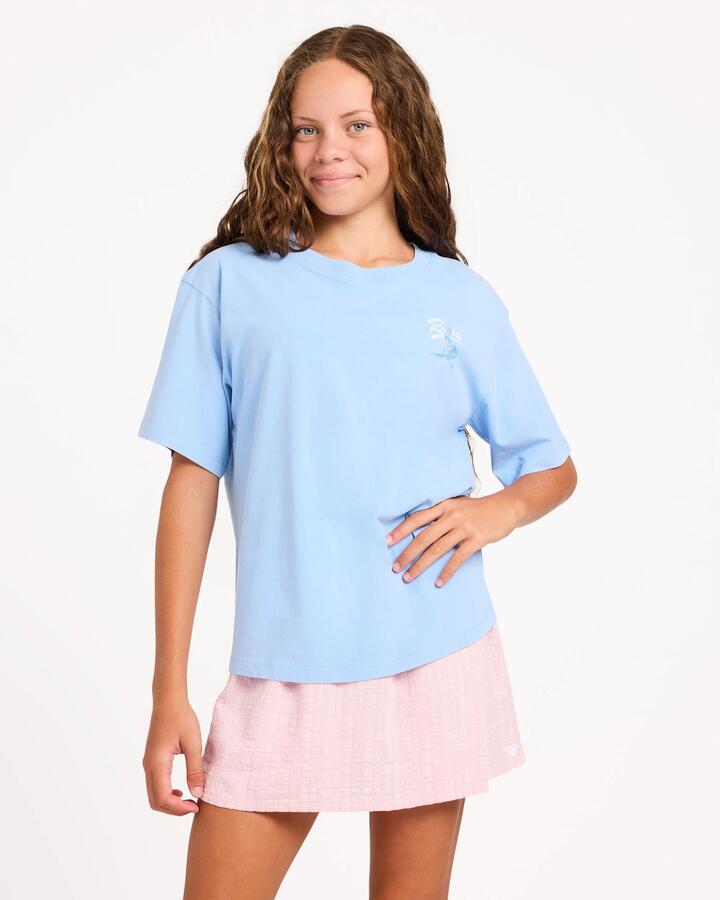 Image of T-Shirts. Product name - Roxy Girls 8-16 Hula Wave Rider T-Shirt Placid Blue in Placid Blue colour by brand - Roxy