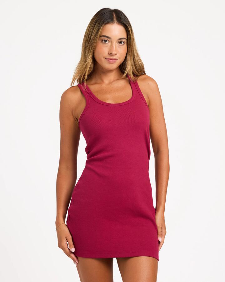 Image of Dresses. Product name - Roxy Womens Base Rib Midi Dress Beet Red in Beet Red colour by brand - Roxy