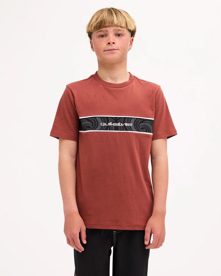 Image of T-Shirts. Product name - Quiksilver Boys 8-16 Takarangi Panel T-Shirt Henna in Henna colour by brand - Quiksilver