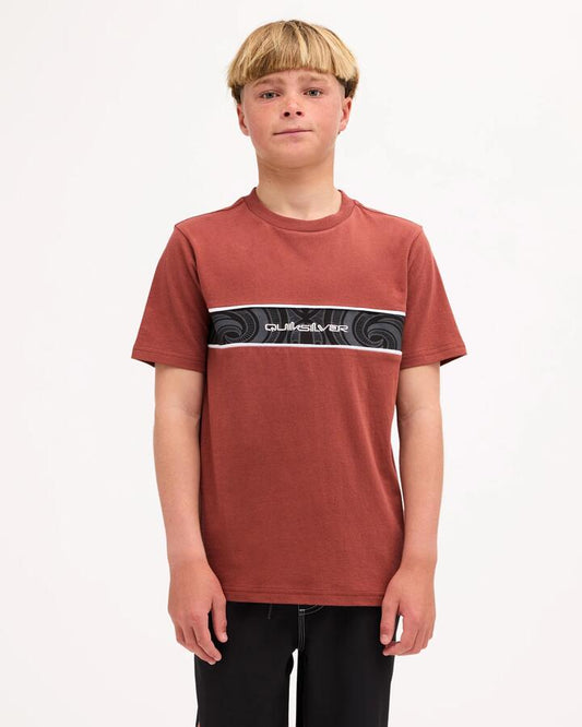 Image of T-Shirts. Product name - Quiksilver Boys 8-16 Takarangi Panel T-Shirt Henna in Henna colour by brand - Quiksilver