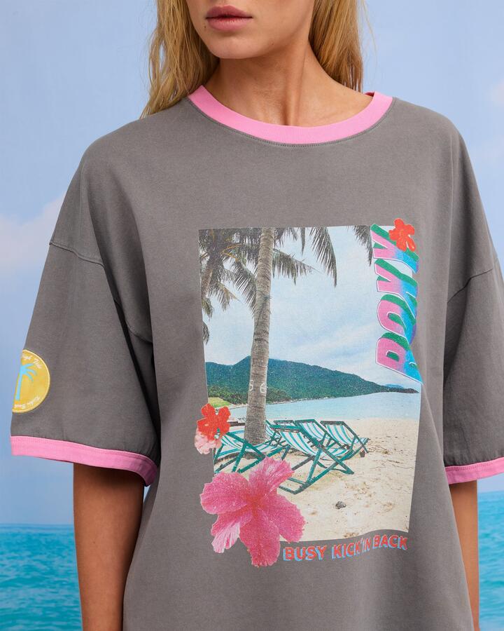 Image of T-Shirts. Product name - Roxy Womens Bold Heart Oversized T-Shirt Mid Grey in Mid Grey colour by brand - Roxy
