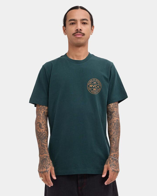 Image of T-Shirts. Product name - RVCA Mens Fuel Cap T-Shirt Hunter Green in Hunter Green colour by brand - RVCA