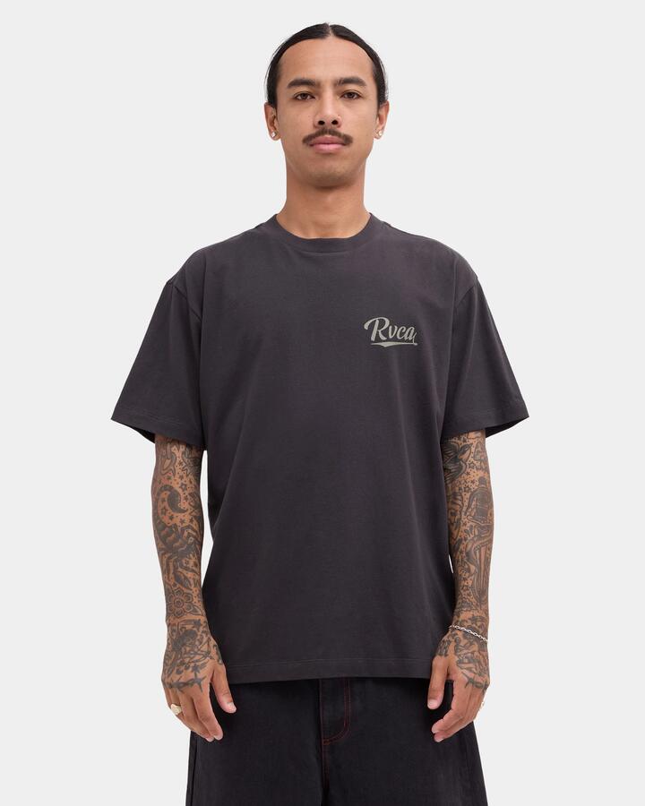 Image of T-Shirts. Product name - RVCA Mens Dugout Pocket T-Shirt Pirate Black in Pirate Black colour by brand - RVCA