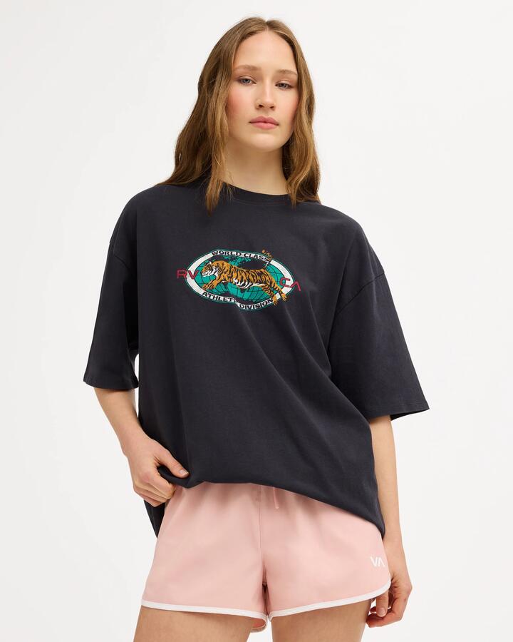 Image of T-Shirts. Product name - RVCA Womens Silent Stripes T-Shirt Rvca Black in Rvca Black colour by brand - RVCA