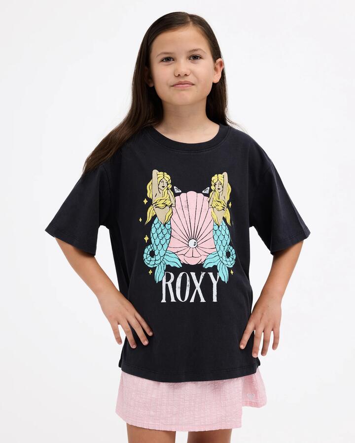 Image of T-Shirts. Product name - Roxy Girls 8-16 Mermaid T-Shirt True Black in True Black colour by brand - Roxy