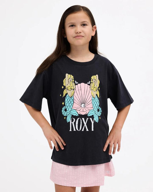 Image of T-Shirts. Product name - Roxy Girls 8-16 Mermaid T-Shirt True Black in True Black colour by brand - Roxy