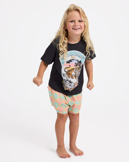 Image of T-Shirts. Product name - Billabong Girls 2-7 Surf Kitty T-Shirt Off Black in Off Black colour by brand - Billabong