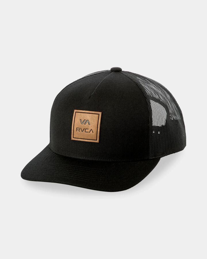 Image of Hats. Product name - RVCA Mens Va Atw Curved Brim Trucker Cap Black in Black colour by brand - RVCA