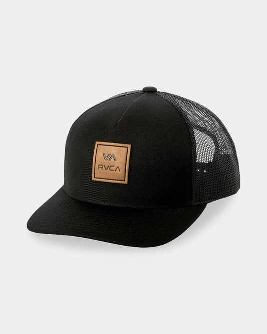 Image of Hats. Product name - RVCA Mens Va Atw Curved Brim Trucker Cap Black in Black colour by brand - RVCA