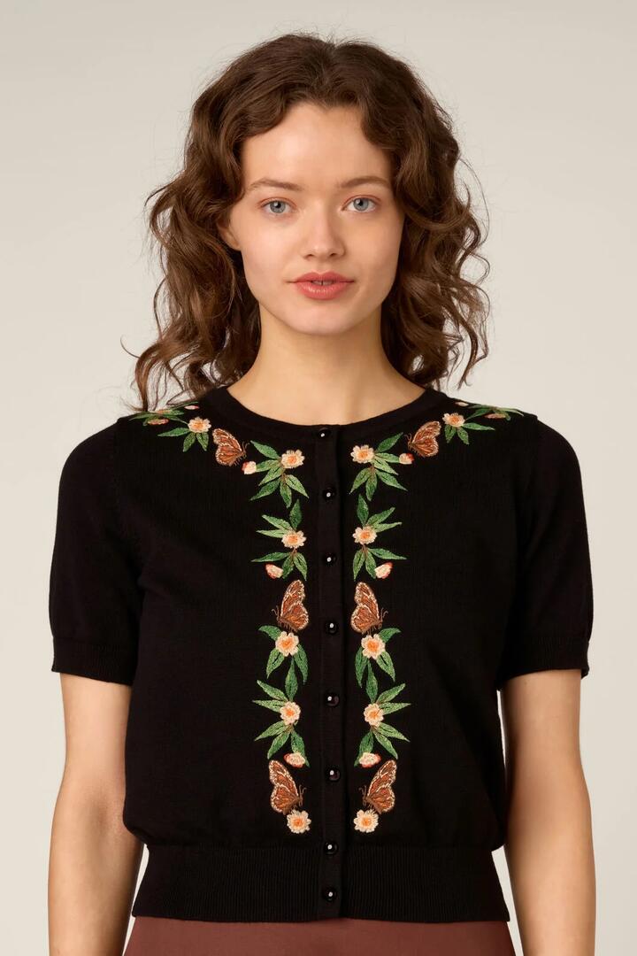 Image of Cardigans. Product name - Butterfly Embroidered Cardigan in Black colour by brand - Princess Highway