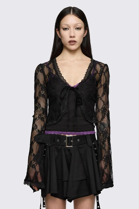 Image of Cardigans. Product name - Round & Round Lace Cardigan in Black colour by brand - Dangerfield