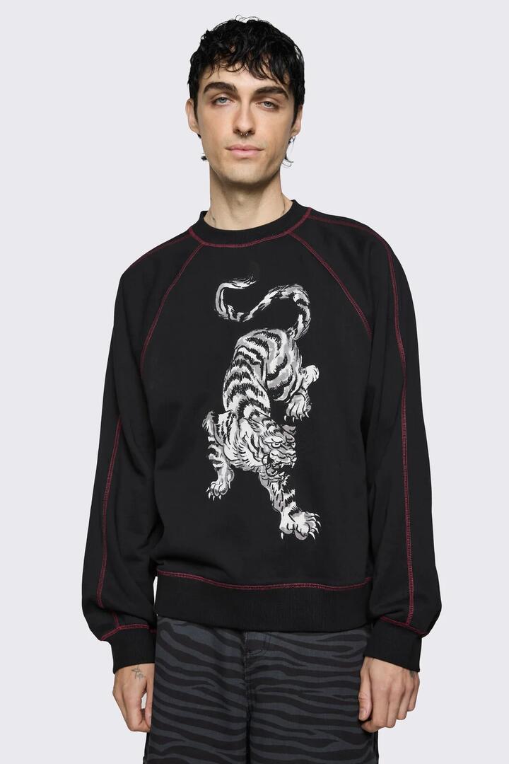 Image of a model wearing Outerwear. Product name - Big Cat Jumper in Black colour by brand - Dangerfield