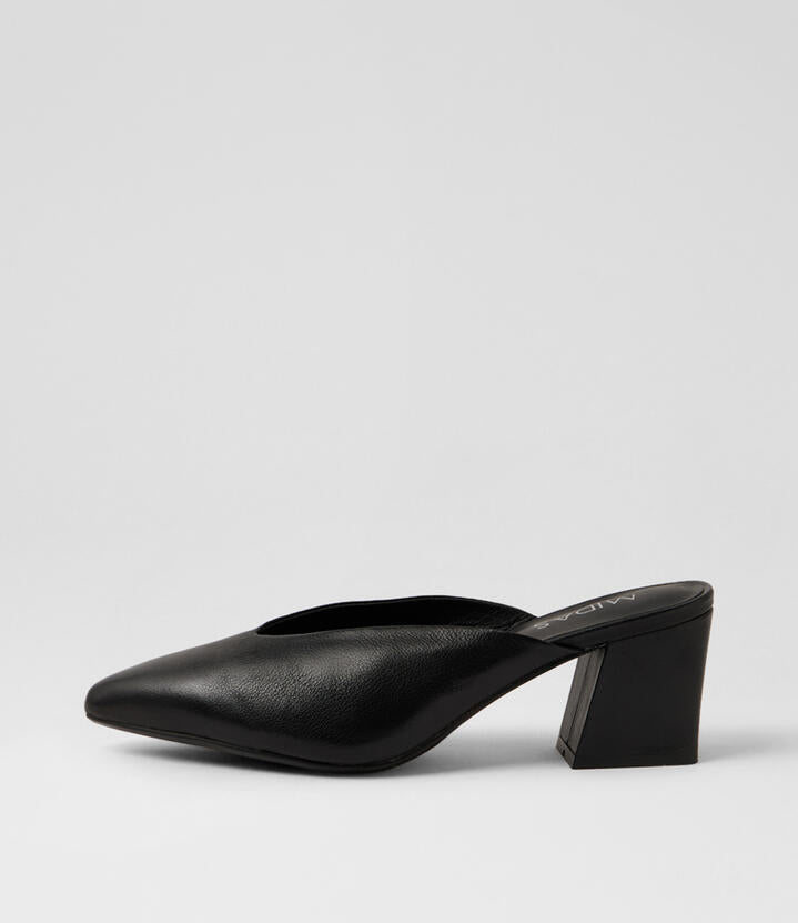 Image of Sandals. Product name - Moth Black Leather Mules in Black colour by brand - MIDAS
