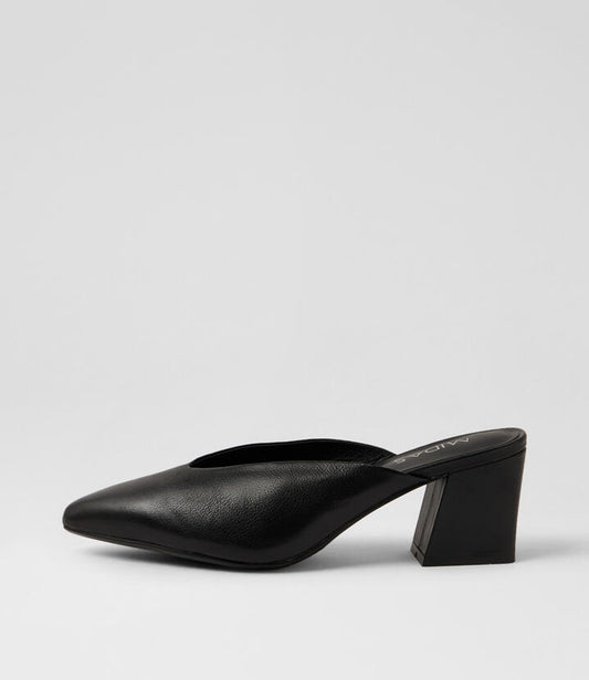 Image of Sandals. Product name - Moth Black Leather Mules in Black colour by brand - MIDAS