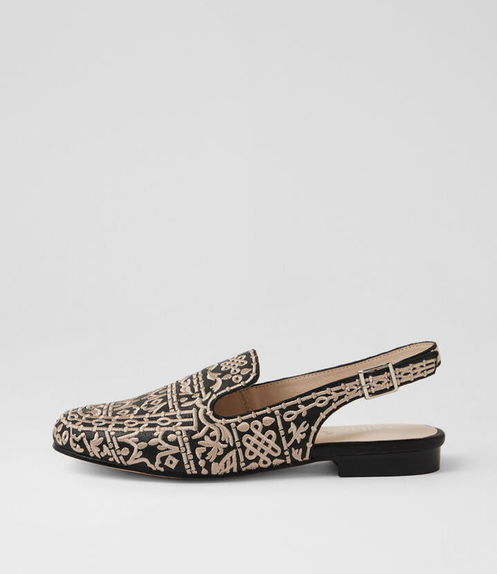 Image of Flats. Product name - Review Black Vanilla Multi Slingbacks in Black-Vanilla colour by brand - MIDAS