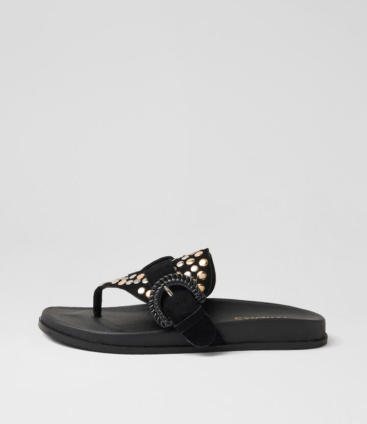 Image of Sandals. Product name - Tabu Black Suede Thongs in Black colour by brand - MIDAS