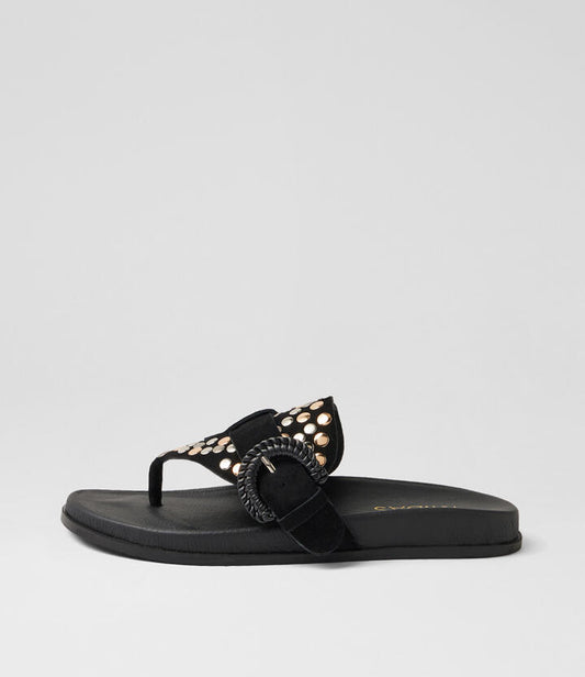 Image of Sandals. Product name - Tabu Black Suede Thongs in Black colour by brand - MIDAS
