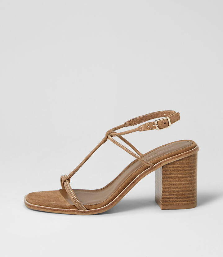 Image of Sandals. Product name - Neun Tan Natural Suede Sandals in Tan-Natural Heel colour by brand - MOLLINI