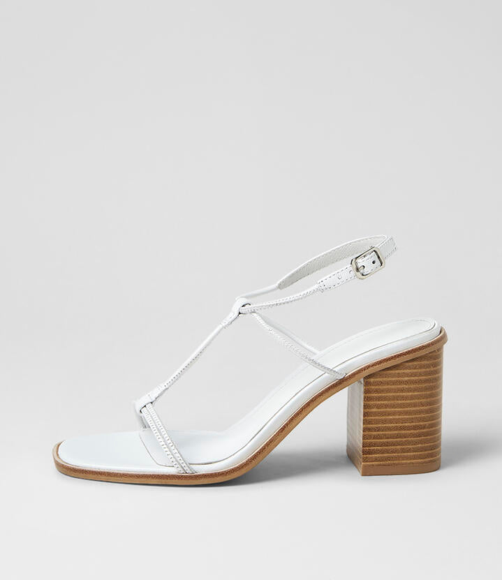 Image of Sandals. Product name - Neun White Natural Leather Sandals in White-Natural Heel colour by brand - MOLLINI