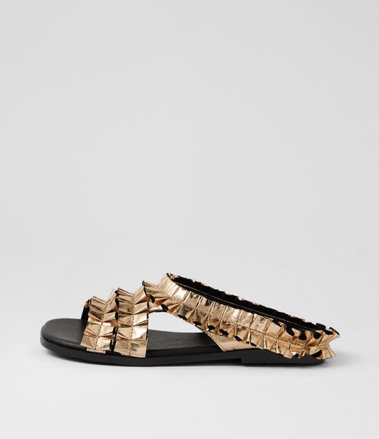 Image of Slippers. Product name - Goliath Pale Gold Leather Slides in Pale Gold colour by brand - MIDAS