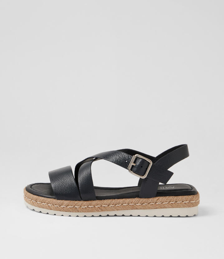 Image of Sandals. Product name - Simmo Navy Leather Strappy Sandals in Navy colour by brand - MIDAS