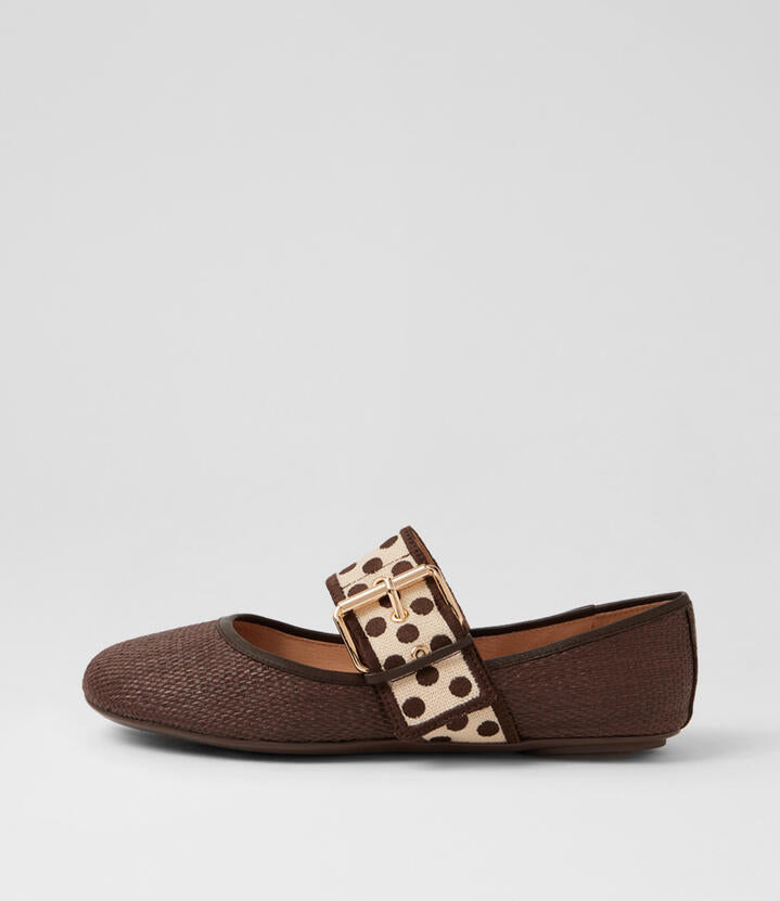 Image of Flats. Product name - Billie Choc Choc Natural Multi Ballet Flats in Choc-Choc&Natural colour by brand - MIDAS