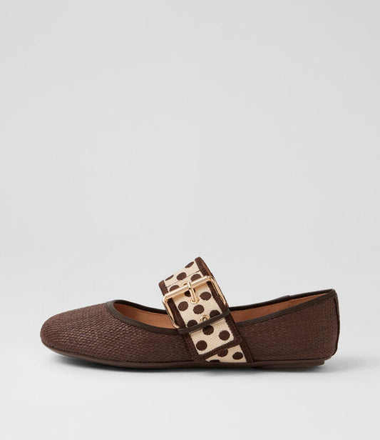 Image of Flats. Product name - Billie Choc Choc Natural Multi Ballet Flats in Choc-Choc&Natural colour by brand - MIDAS