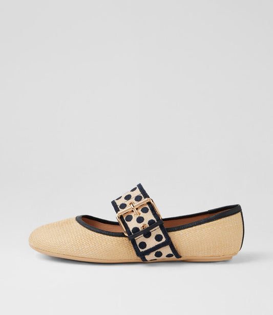 Image of Flats. Product name - Billie Natural Navy Natural Multi Ballet Flats in Natural-Navy&Natural colour by brand - MIDAS