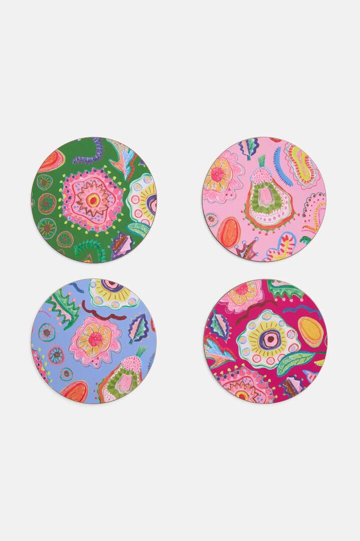 Image of Kitchen & Dining. Product name - Fantastical Coaster Set 4 in Print colour by brand - Gorman