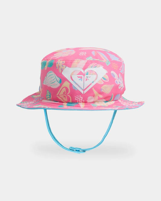 Image of Hats. Product name - Roxy Girls 2-7 Ocean Lover Beach Hat Pink Carnation Ocean in Pink Carnation Ocean colour by brand - Roxy