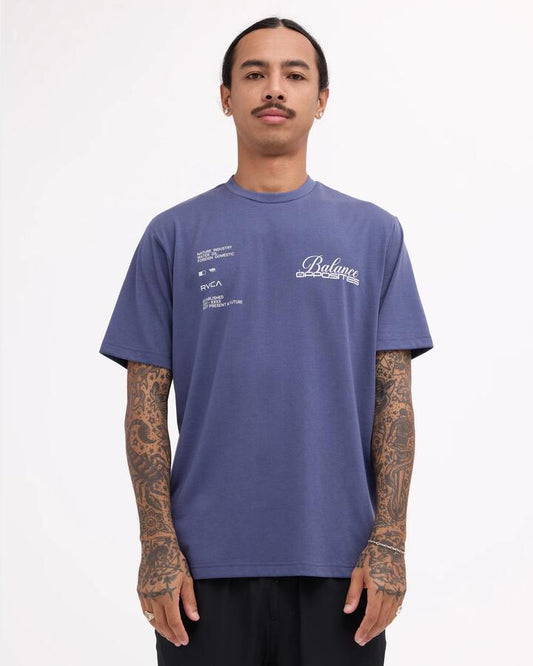 Image of T-Shirts. Product name - RVCA Mens Top Down T-Shirt Washed Blue in Washed Blue colour by brand - RVCA