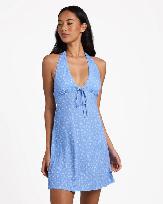Image of Dresses. Product name - Billabong Womens Fall For You Halter Mini Dress Azure in Azure colour by brand - Billabong