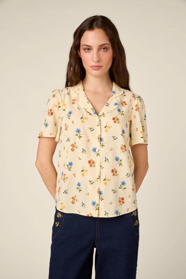 Image of Blouses. Product name - Chloe Ditsy 90's Blouse in Cream colour by brand - Princess Highway
