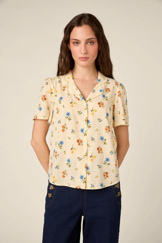 Image of Blouses. Product name - Chloe Ditsy 90's Blouse in Cream colour by brand - Princess Highway