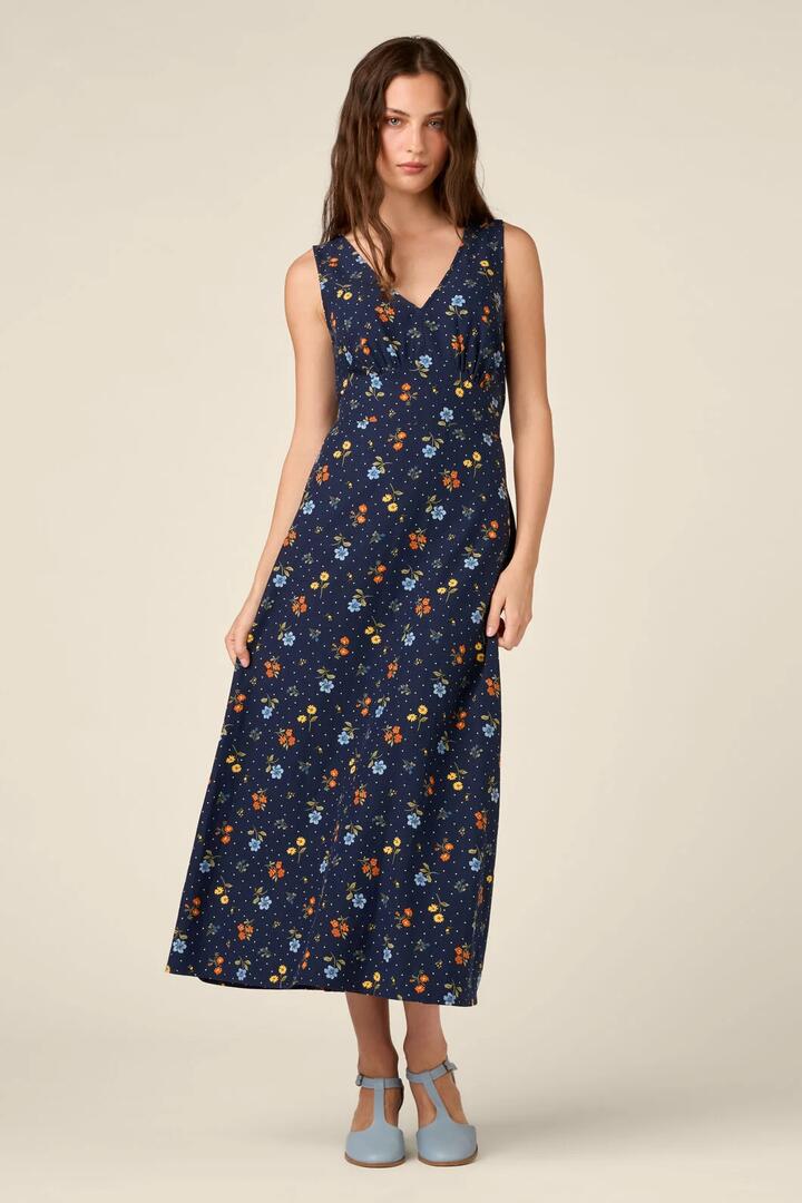 Image of Dresses. Product name - Chloe Ditsy 90S Midi Dress in Navy colour by brand - Princess Highway