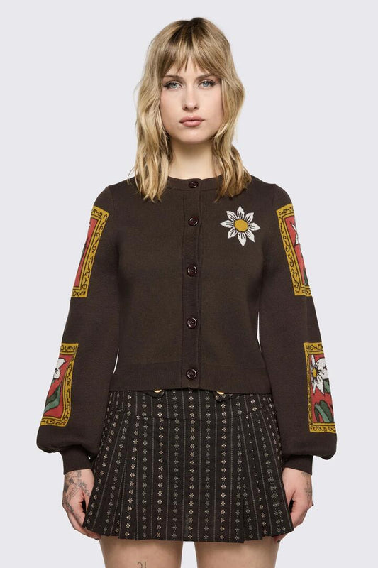 Image of Cardigans. Product name - Low Whisper Cardigan in Brown colour by brand - Black Friday