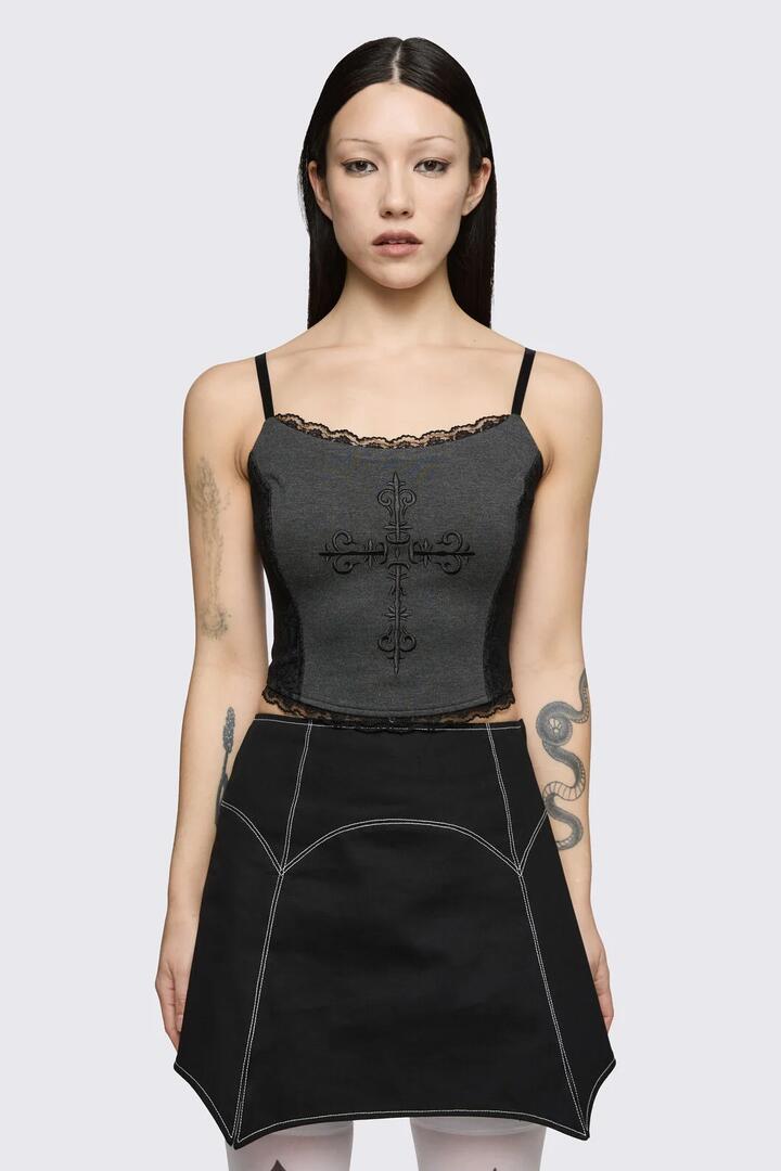 Image of Lingerie. Product name - Sunday Motif Corset Tank in Black/Grey colour by brand - Black Friday