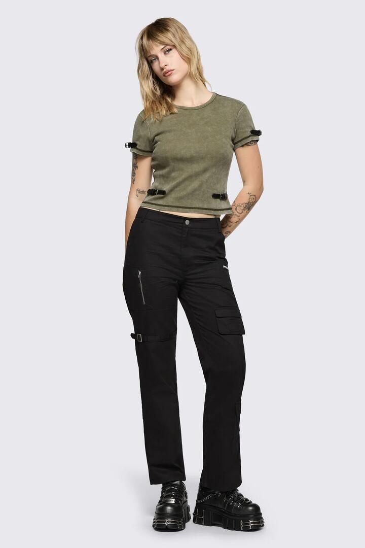 Image of a model wearing Pants. Product name - Basic Goth Utility Cargo Pant in Black colour by brand - Black Friday