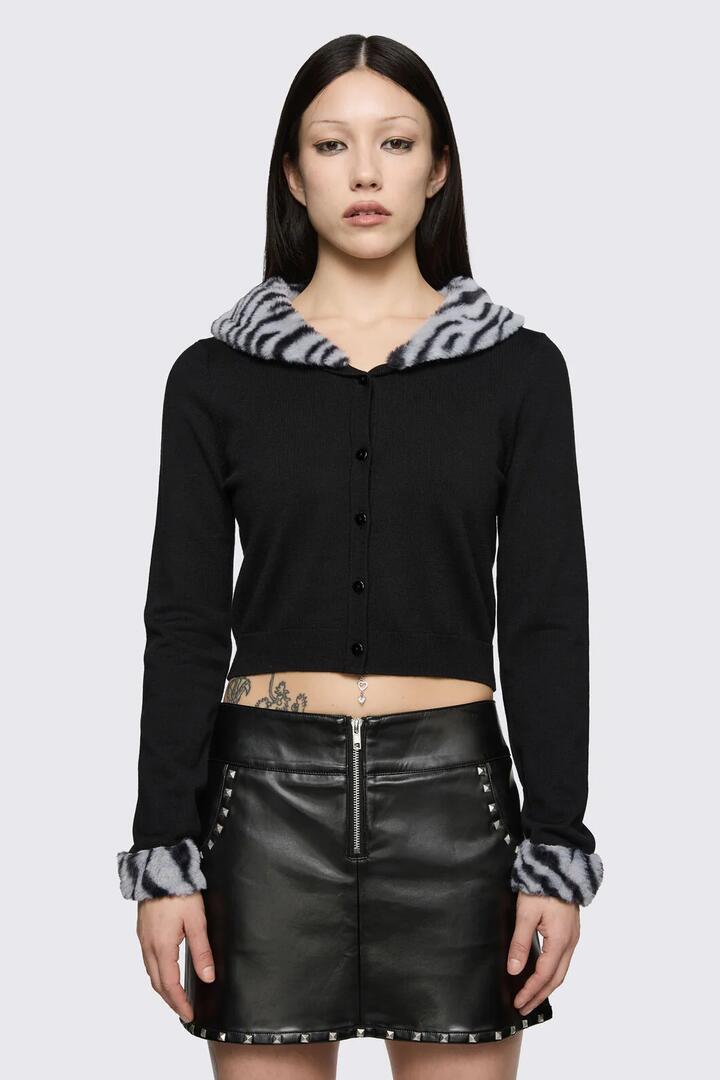 Image of Cardigans. Product name - Untamed Stripe Cardigan in Black colour by brand - Dangerfield