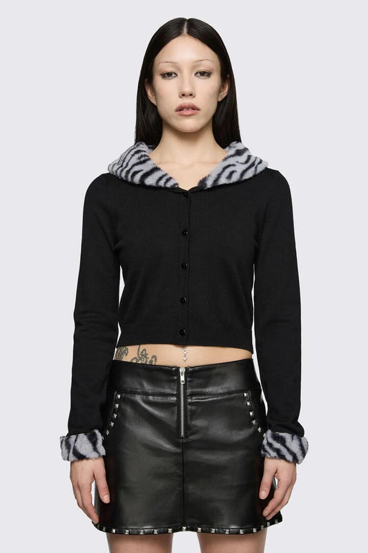 Image of Cardigans. Product name - Untamed Stripe Cardigan in Black colour by brand - Dangerfield