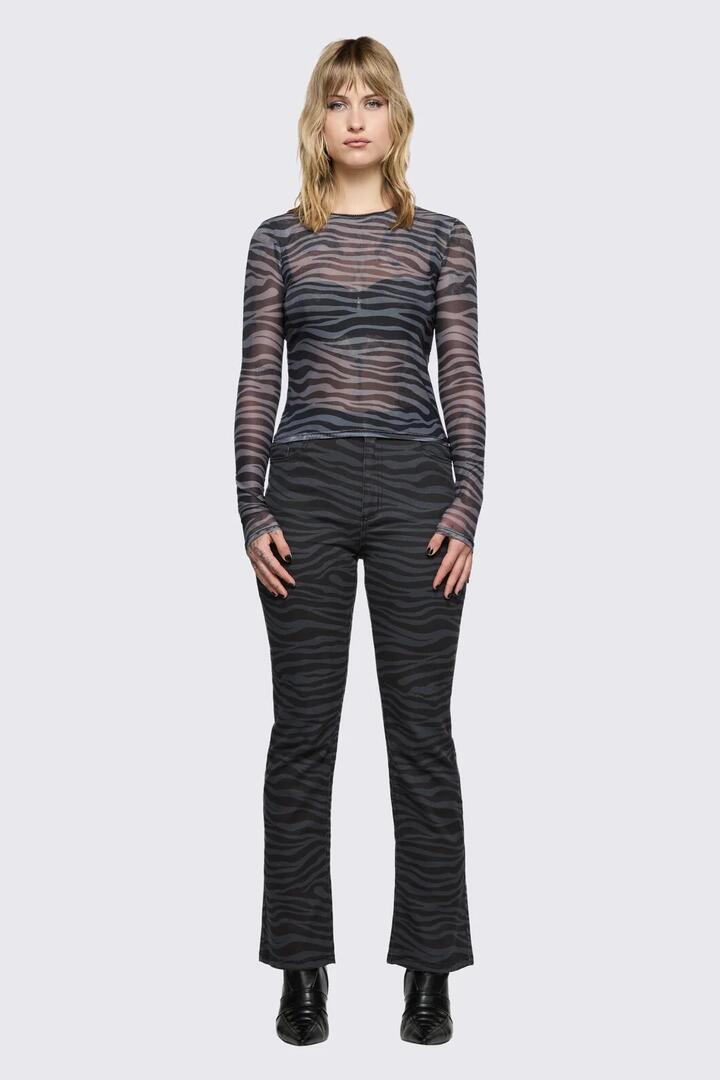 Image of Jeans. Product name - Untamed Stripe Flare Jean in Grey colour by brand - Dangerfield