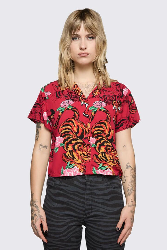 Image of Blouses. Product name - Big Cat Blouse in Red colour by brand - Dangerfield