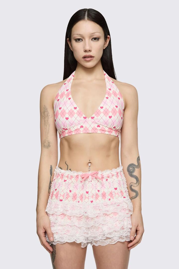Image of Swimwear. Product name - Broken Rollercoaster Bikini Top in Pink/Cream colour by brand - Dangerfield