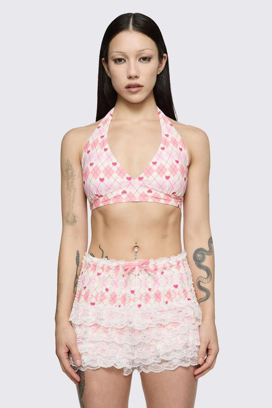 Image of Swimwear. Product name - Broken Rollercoaster Bikini Top in Pink/Cream colour by brand - Dangerfield