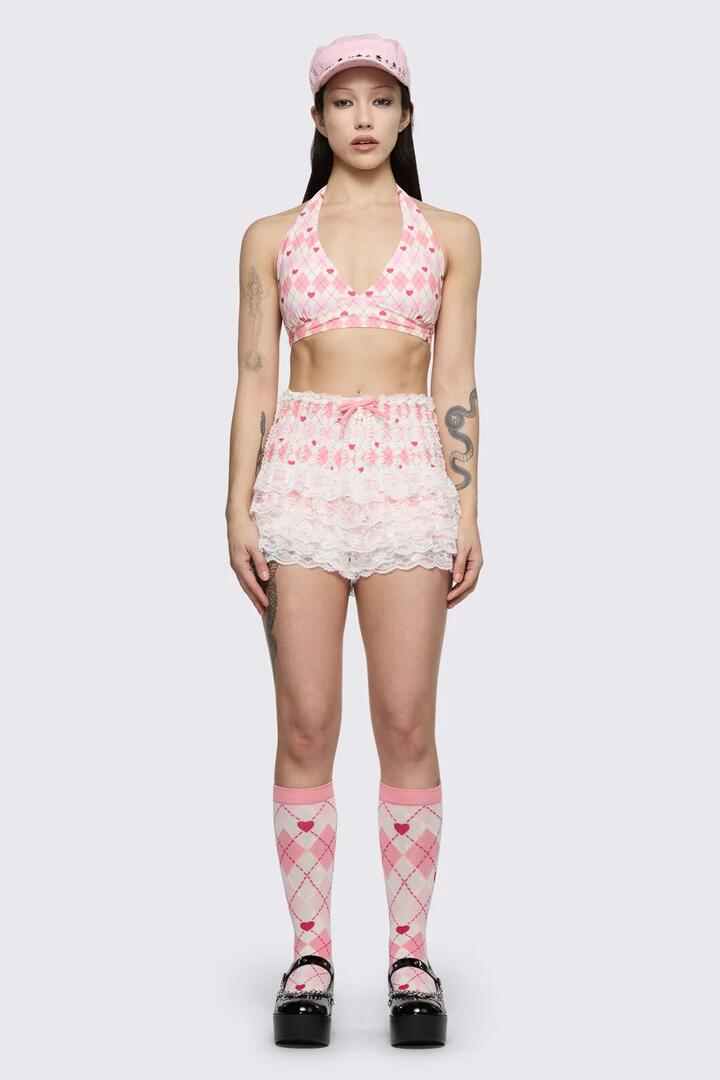 Image of Swimwear. Product name - Broken Rollercoaster Bikini Bloomer in Pink/Cream colour by brand - Dangerfield