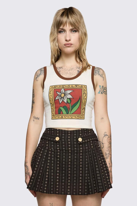 Image of a model wearing Tops. Product name - Low Whisper Tank in Cream colour by brand - Black Friday